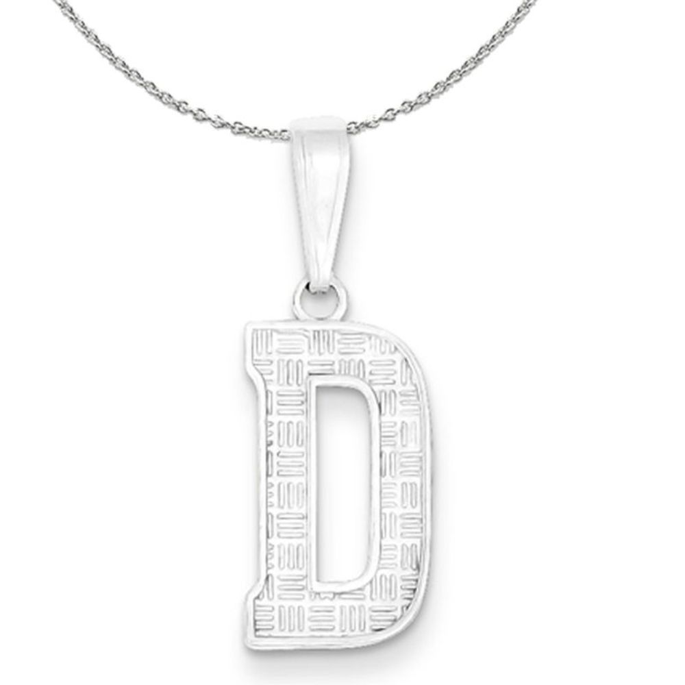 Silver, Sami Collection, Textured Block Initial D Necklace - 20 In